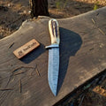 Homestead Frontier Bowie Knife Damascus Steel Clip Point Stag Handle Fixed Blade