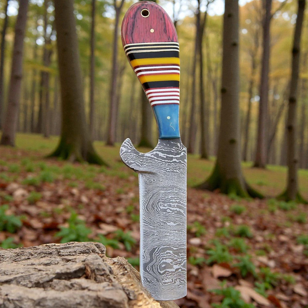 Damascus Bull Cutter Knife Cowboy Fixed Blade
