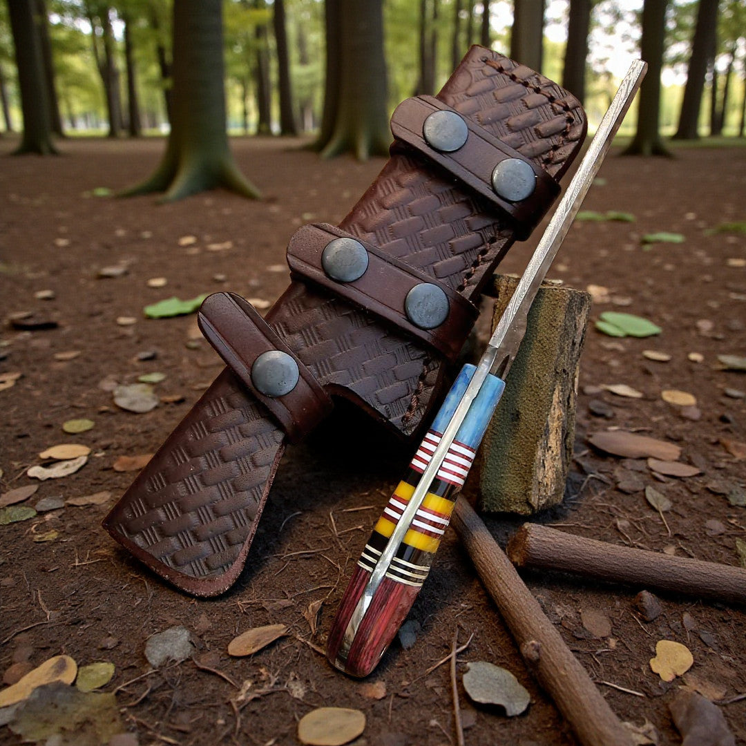 Damascus Bull Cutter Knife Cowboy Fixed Blade