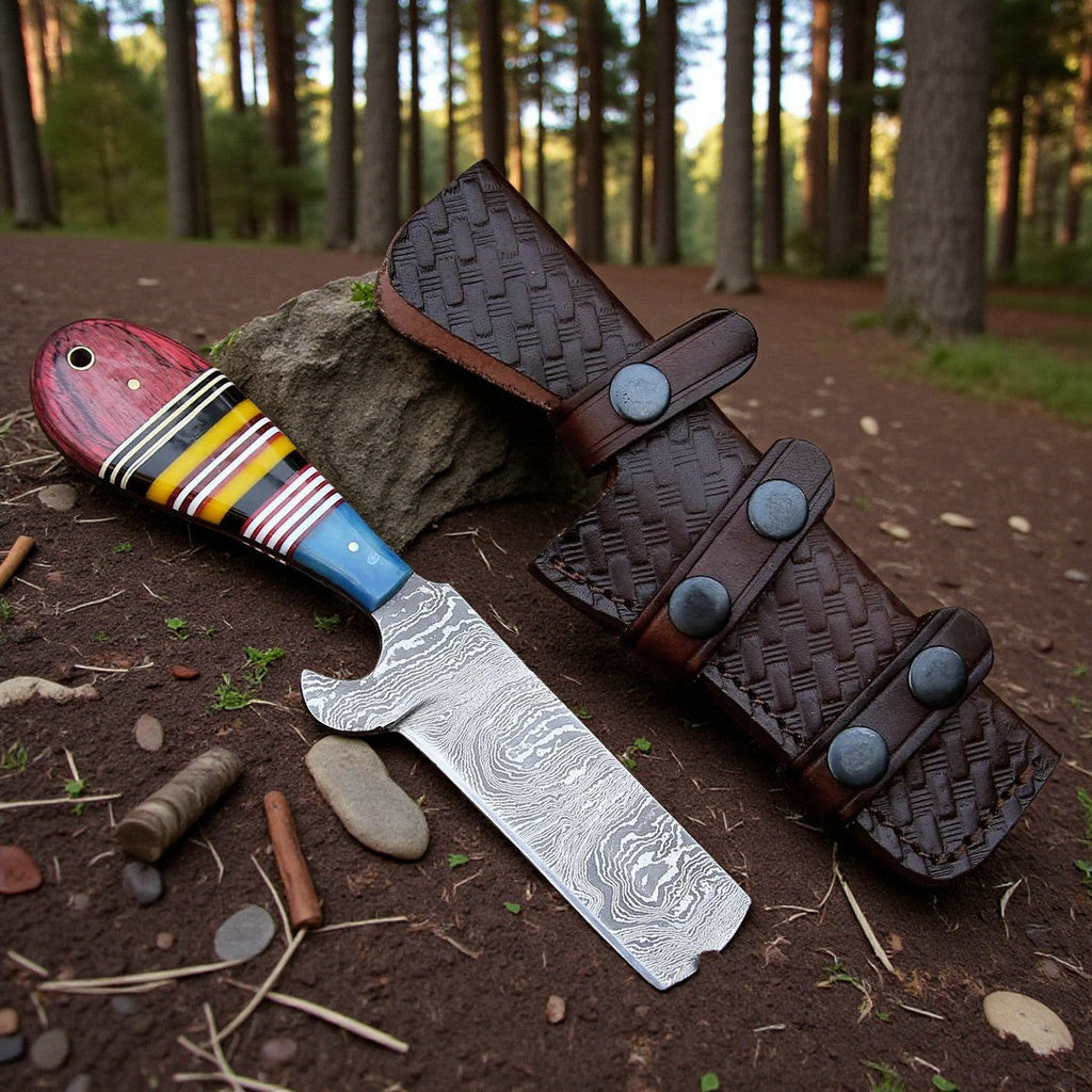 Damascus Bull Cutter Knife Cowboy Fixed Blade