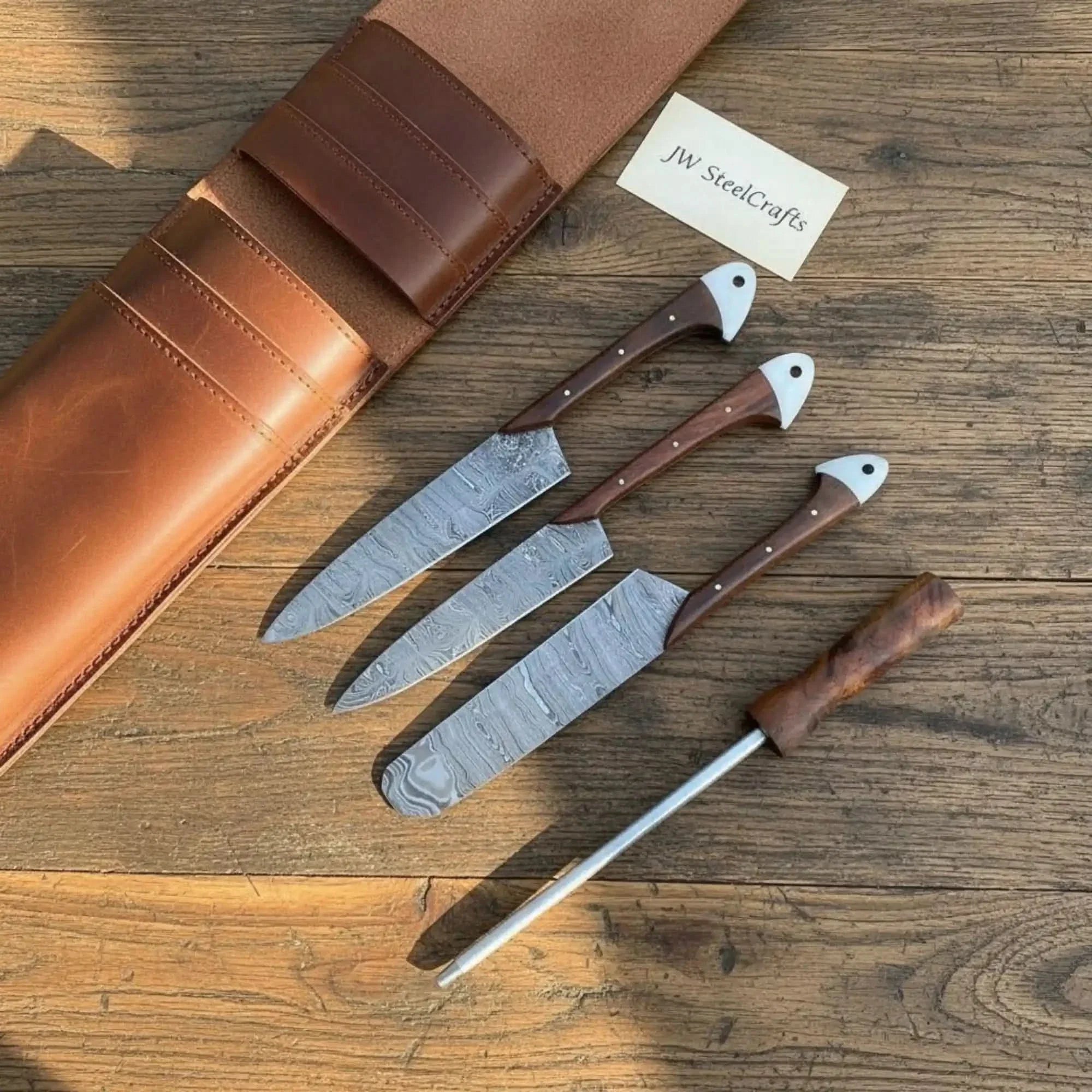 4-Piece Damascus Cutlery Knife Set - Wood Grain Damascus Blades