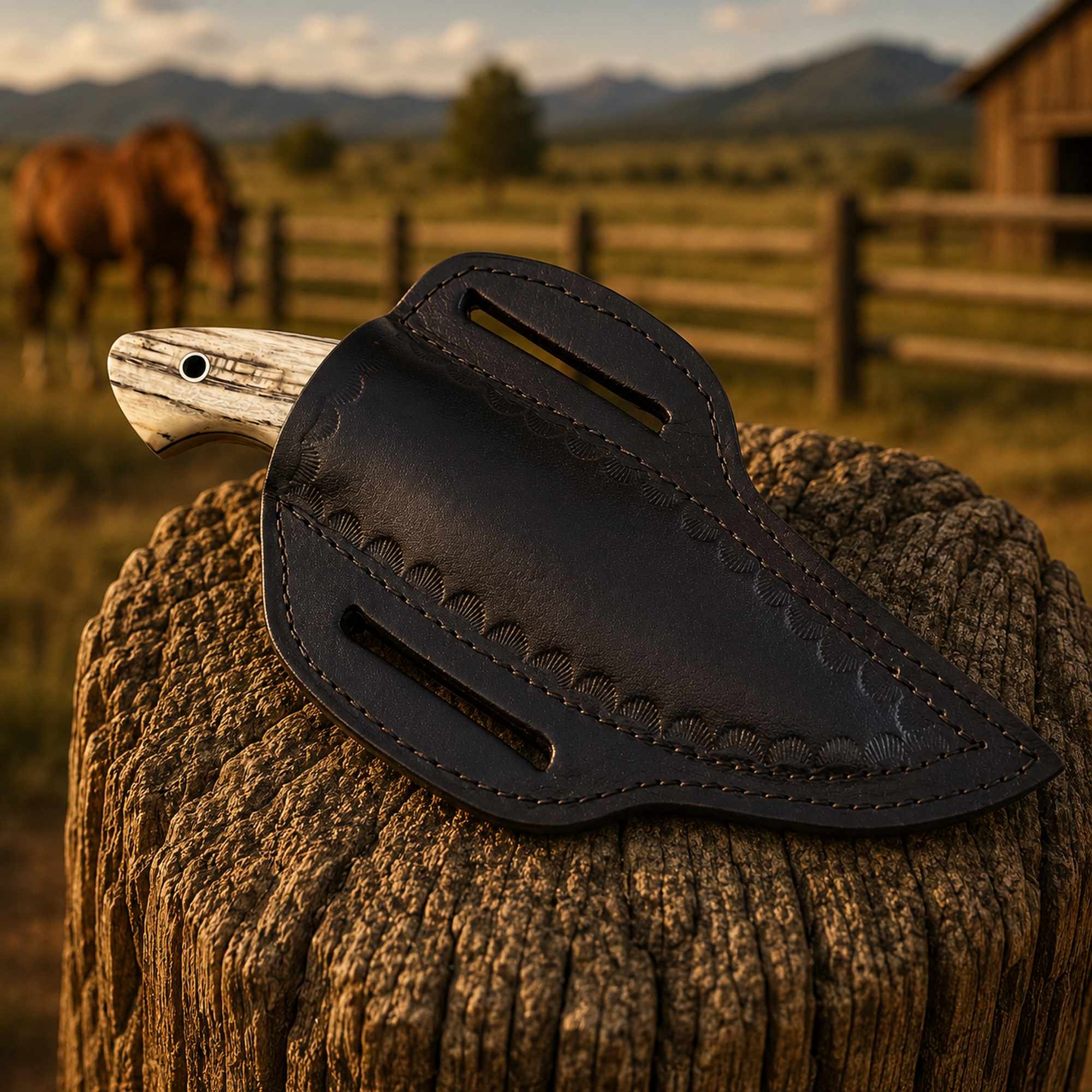 Damascus EDC Cowboy Knife Ashwood Handle
