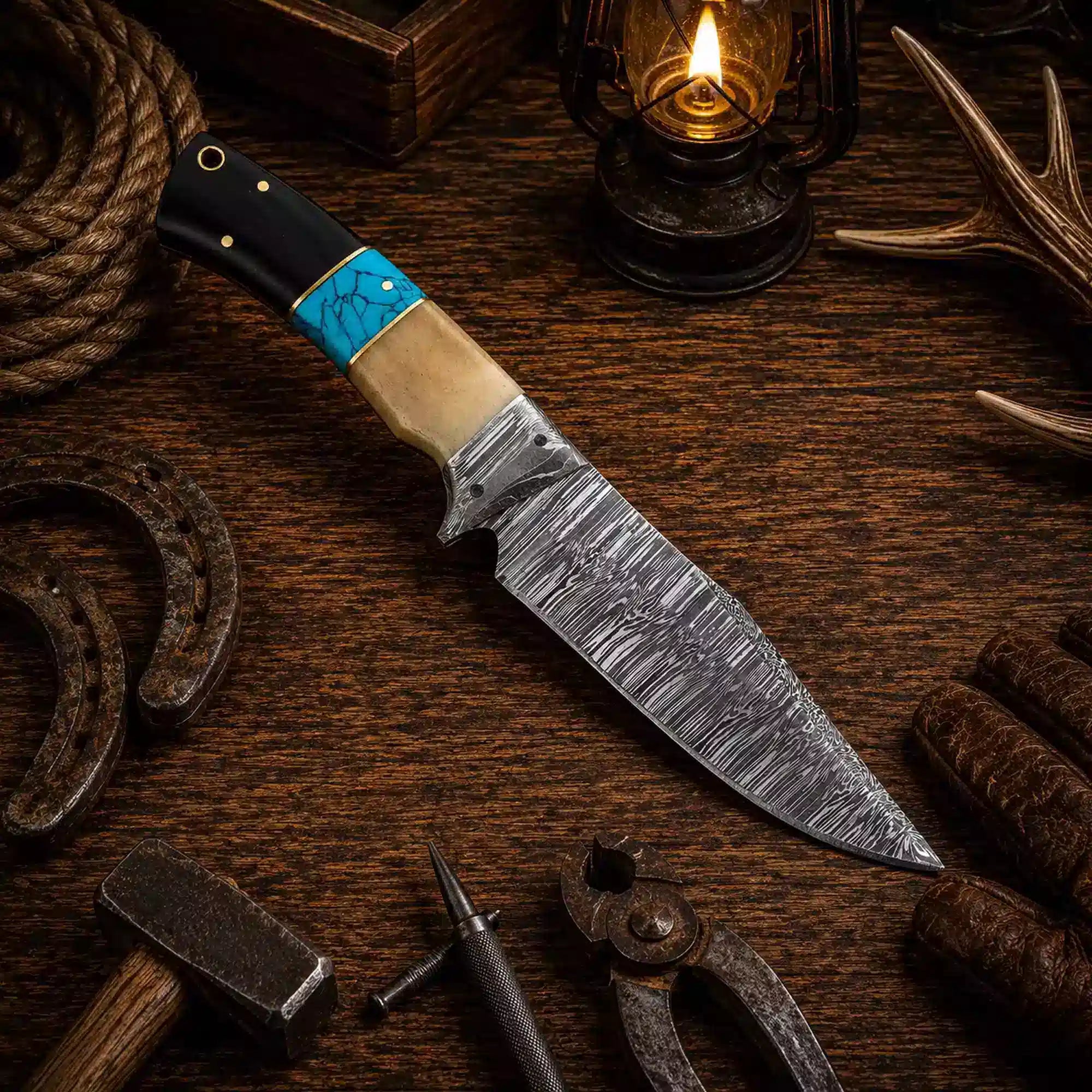 New Custom Handmade Damascus Steel Fixed Blade Bushcraft Outdoor Camping Hunting EDC Knife With Leather Sheath