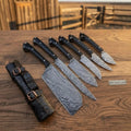 6-Piece Damascus Japanese Chef Collection with  Wood Grain Damascus Blades