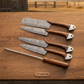 Pattern-Welded Damascus Kitchen Set Tall Cai Dao Cleaver, Nakiri, Gyuto & Petty Knife