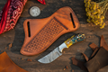 Cross Draw Knife with Sheath – Damascus Steel & Pine Cone Resin Handle | 7.5"