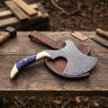 Hand Forged Damascus Pizza Slicer Axe with Raindrop Forged Blade