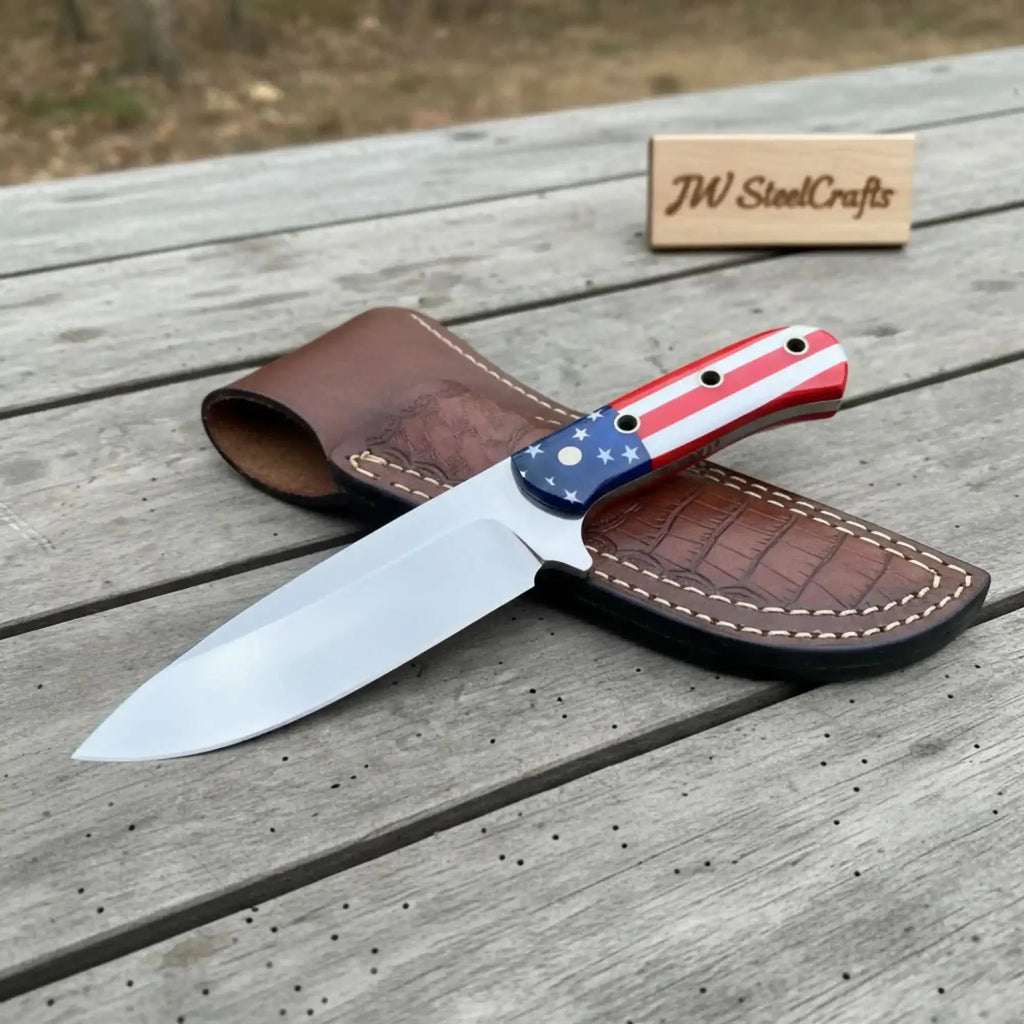 American Flag Themed Custom Blade with Leather Sheath