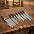 Handmade Damascus Western Chef Knife Set with Cleaver 8-Piece Damascus Blades