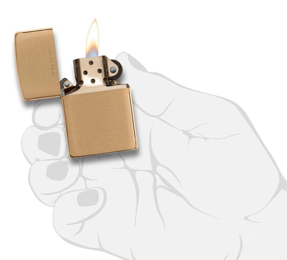 Zippo Solid Brass Engraved, Brushed Brass Lighter #204