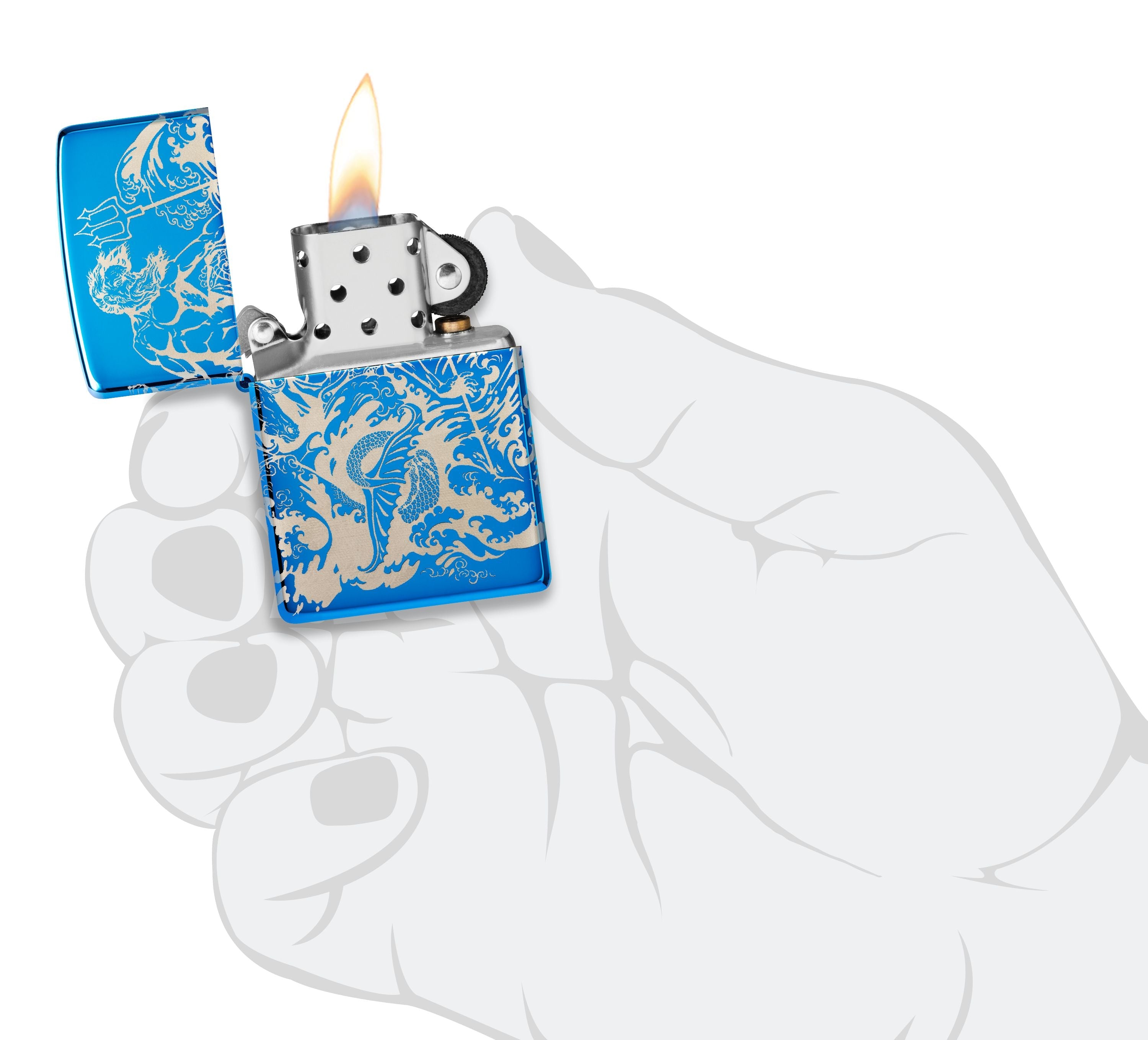 Zippo Brawling Titans Photo Image 360°, High Polish Blue Lighter #48787