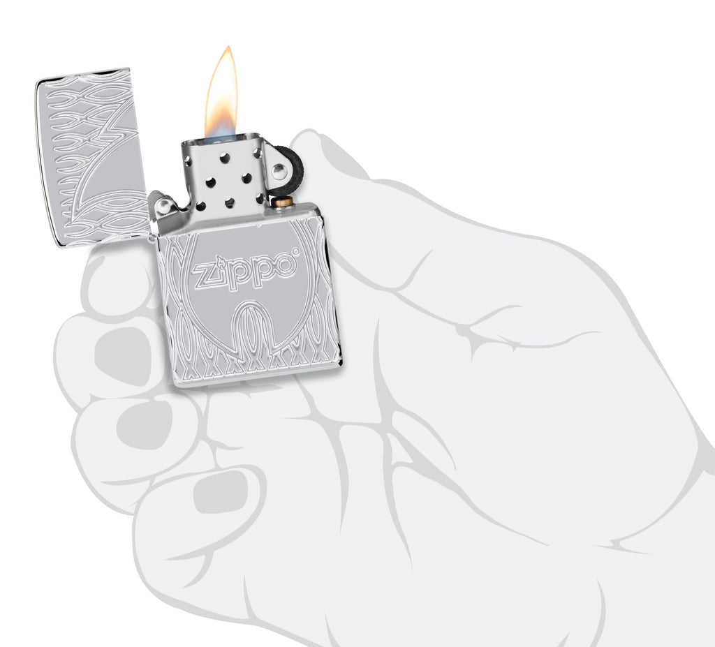 Zippo Armor Flame Logo, High Polish Chrome Lighter #48838