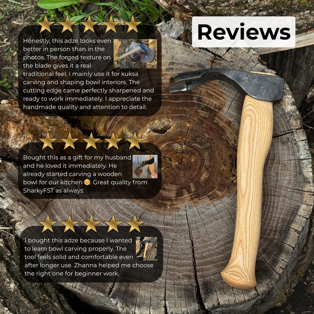 Deep Curved Bowl Adze by Sharky Forged Steel Tools for wood carving - Relic & Reel