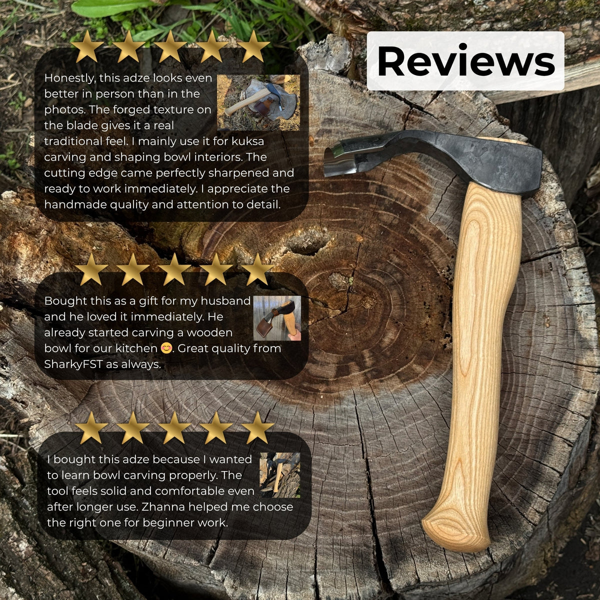 Deep Curved Bowl Adze by Sharky Forged Steel Tools for wood carving - Relic & Reel