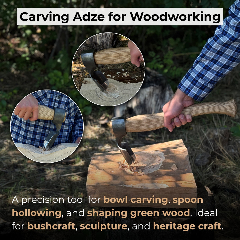 Deep Curved Bowl Adze for woodworking and green wood shaping - Sharky Forged Steel Tools