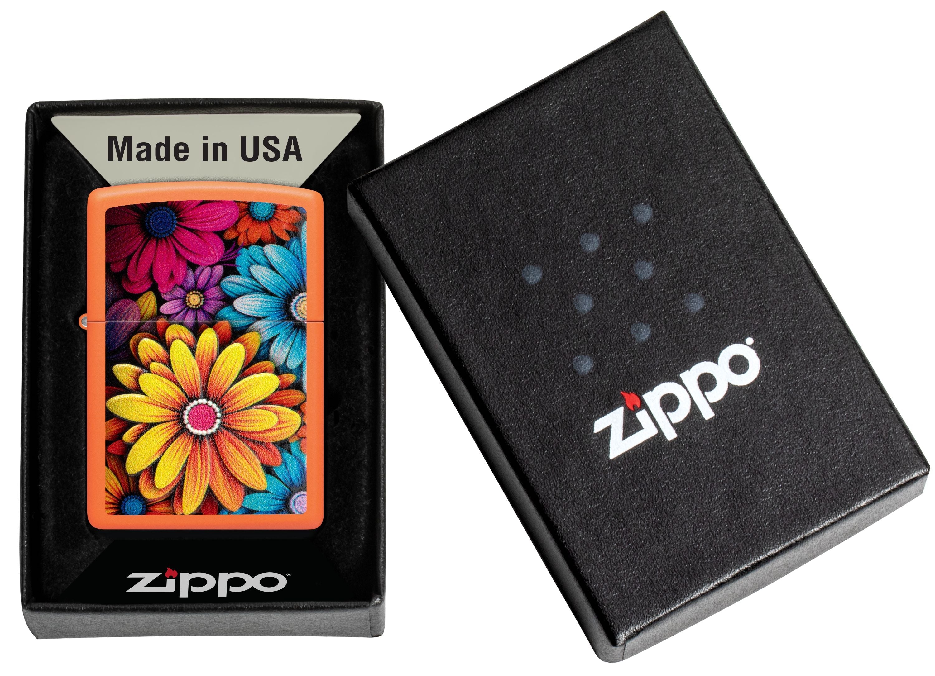 Zippo Flowers Texture Print, Orange Matte Lighter #46434