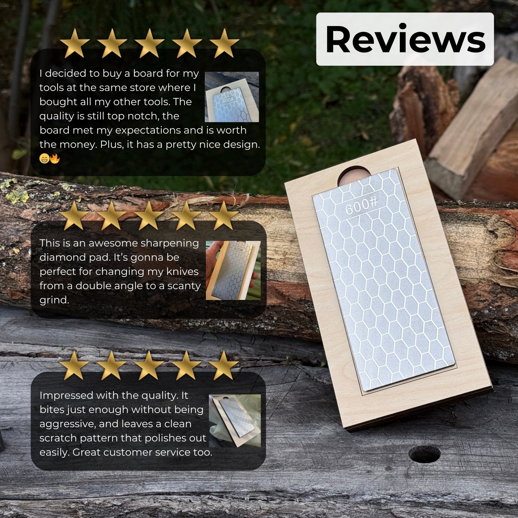 Diamond Sharpening Stone with Wooden Stand – 600 Grit for Knives & Tools