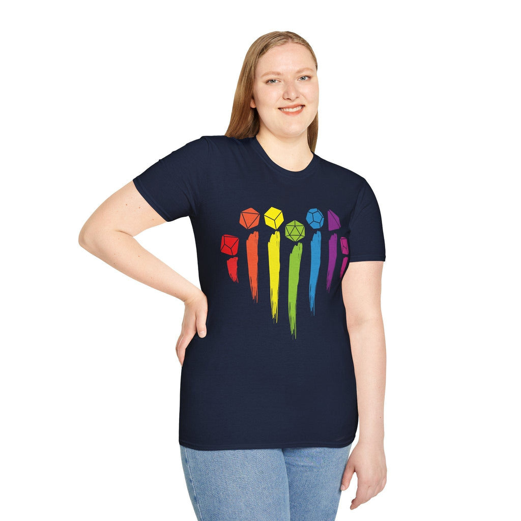D&D Pride Shirt with Dice Rainbow