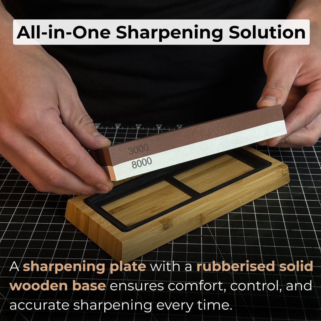 Double-Sided Sharpening Stone with Optional Wooden Stand – Grit #3000 / #8000