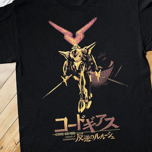 Black Code Geass anime T-shirt by Parallel featuring a close-up of the design on the front.