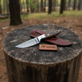 Small Damascus Utility Knife Rosewood Handle With Leather Sheath