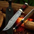 Damascus Dundee Bowie Knife Bull Horn Pakka Wood Handle