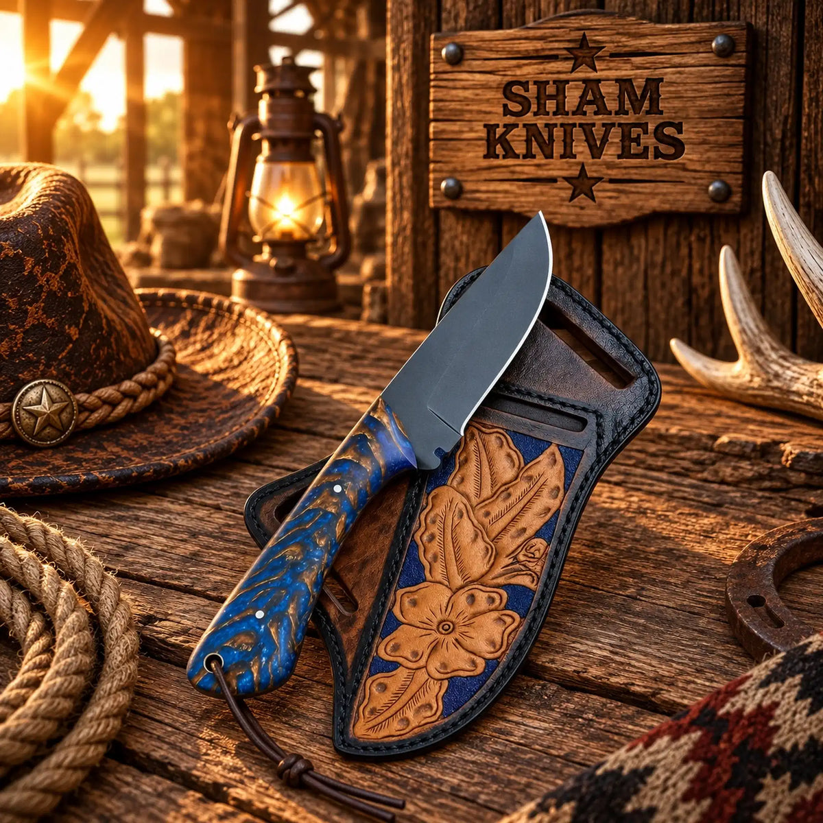 Dusty Pine Cone Trail D2 Skinning Knife with Cross-Draw Sheath - SHAM KNIVES | Relic & Reel