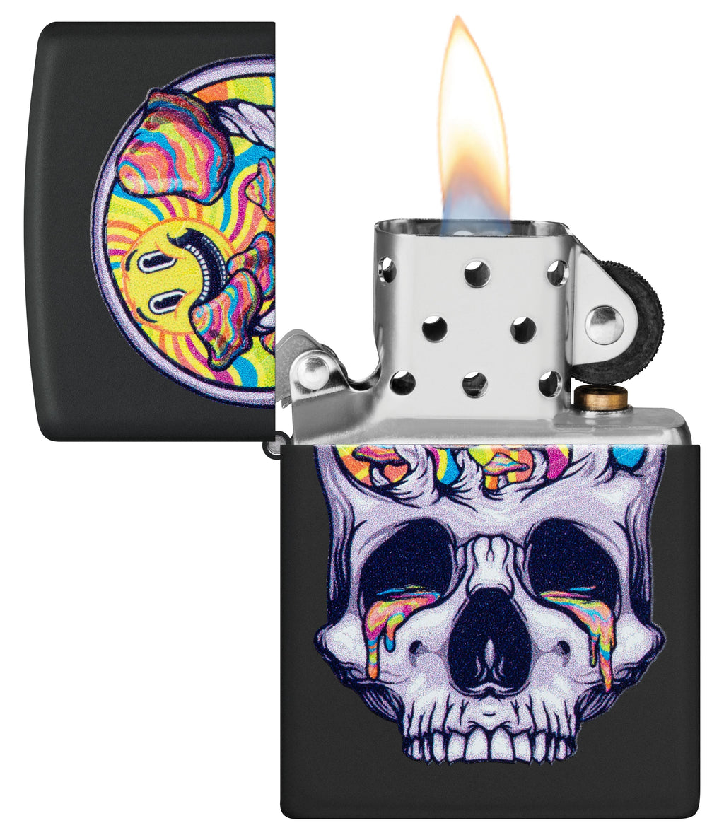 Zippo Psychedelic Skull Black Light, Black Matte Lighter #48737