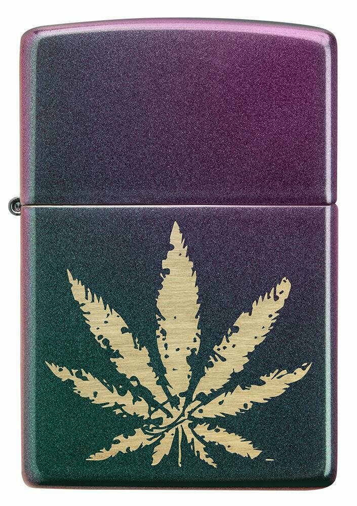 Zippo Iridescent Cannabis & Leather Pouch Gift Set #LPGS-LPLB-49185