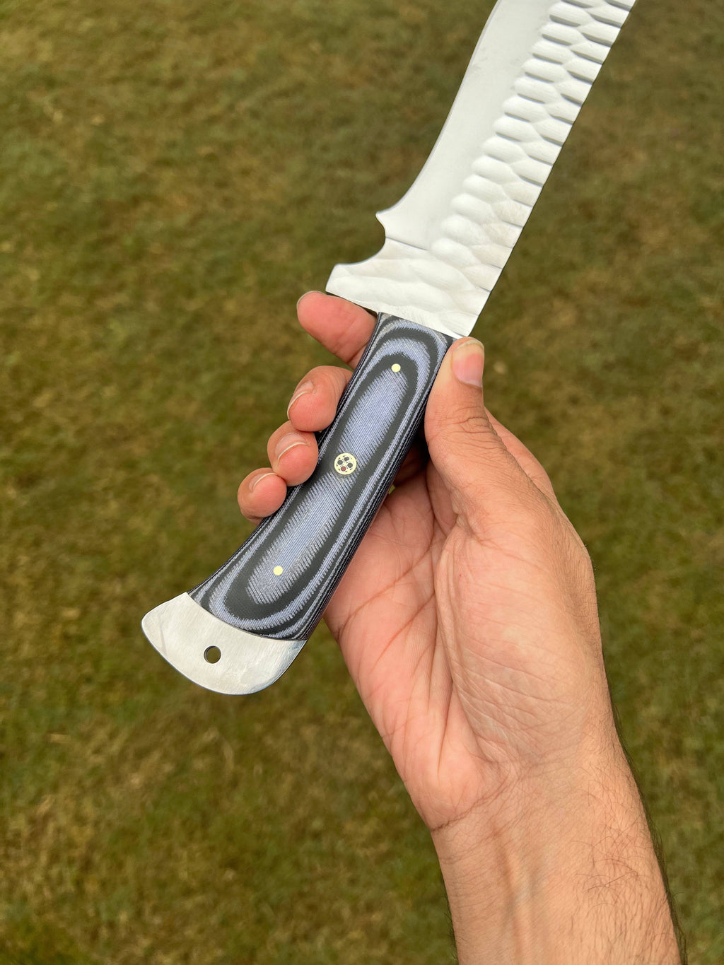 Fixed blade camping knife by cskforged, hand forged from D2 steel with a durable handle, ideal for outdoor survival and camping tasks.