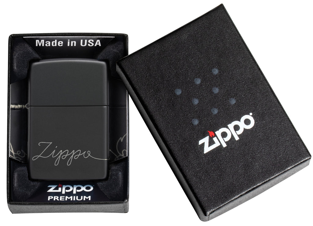 Zippo Script, Black Matte Lighter #48979