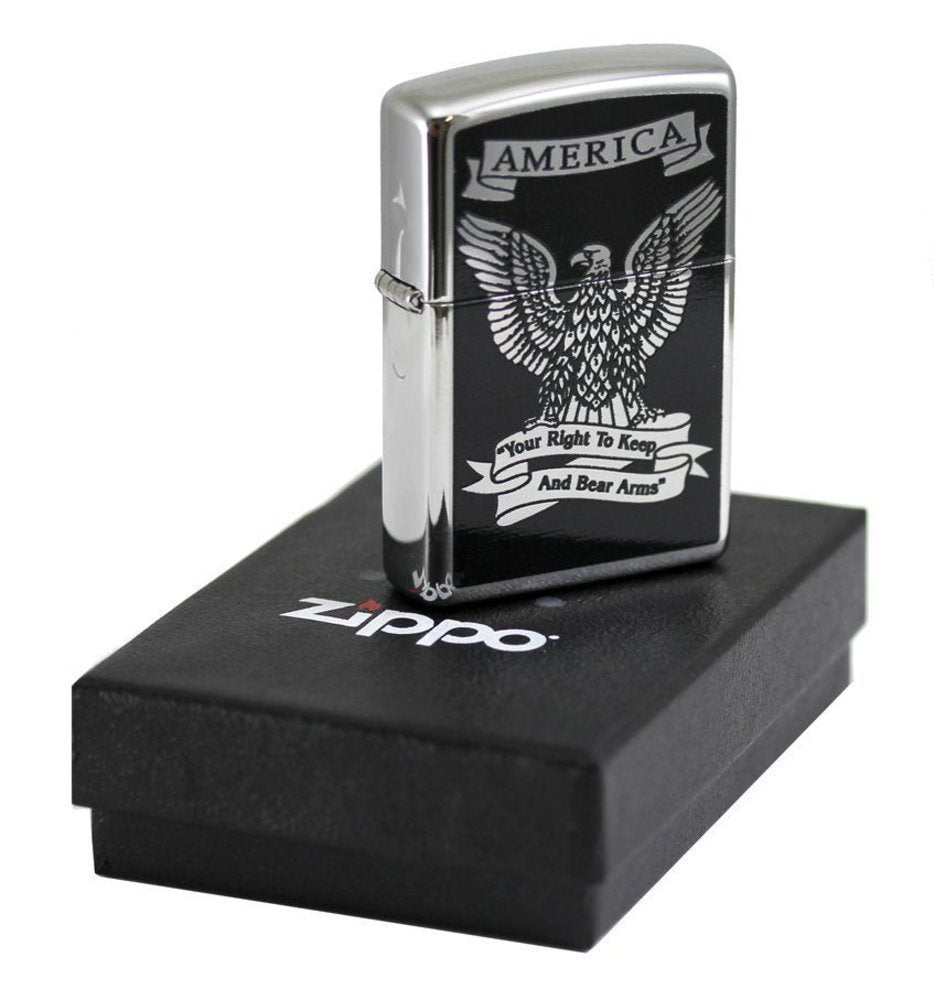 Zippo Eagle Right to Bear Arms, High Polish Chrome Lighter #28290