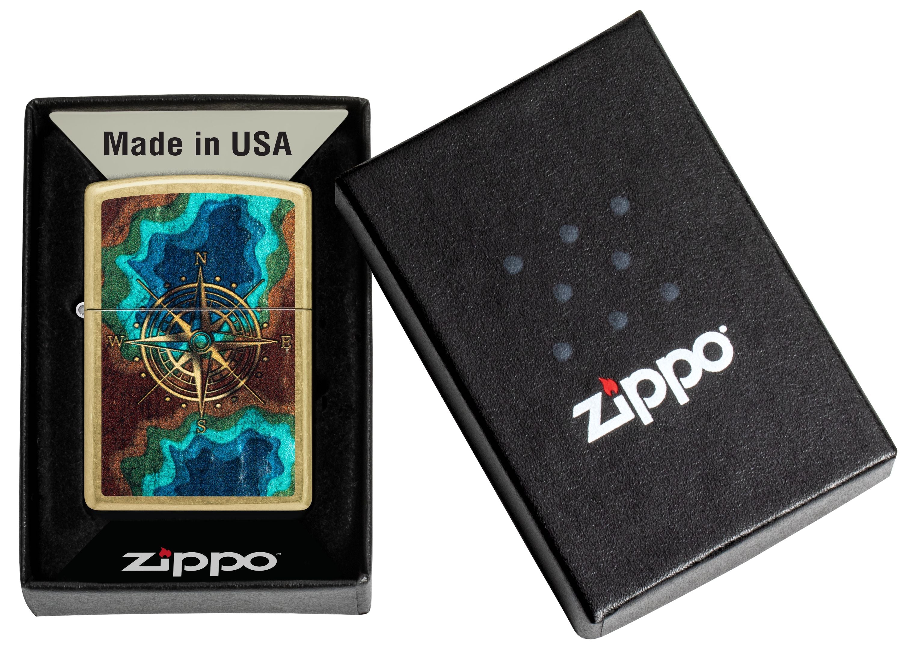 Zippo Compass Rose Map Art, Street Brass Lighter #47190