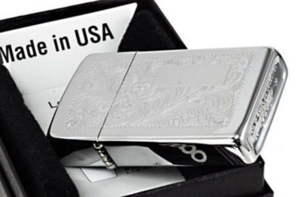 Zippo Slim Chrome Venetian, High Polish Chrome Lighter #1652