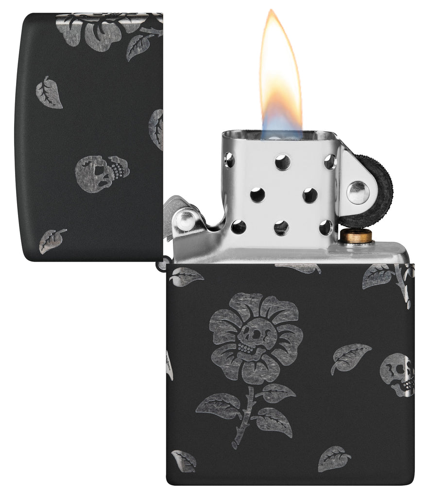 Zippo Flower Skulls 360°, Black Matte Lighter #48931