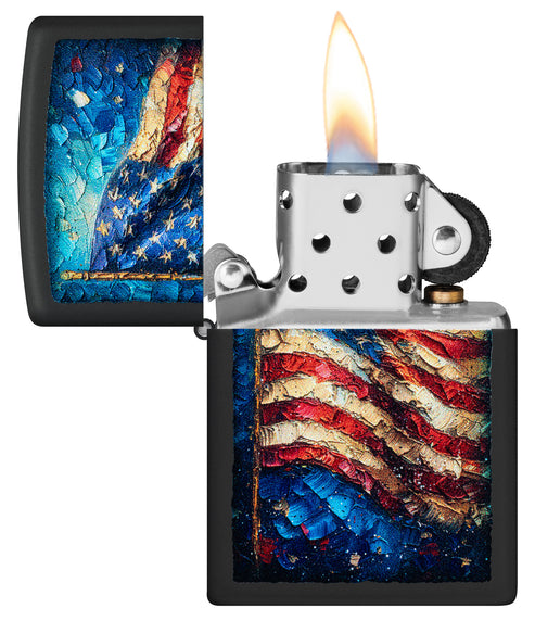 Zippo American Flag Paint Art, Black Matte Lighter #46718