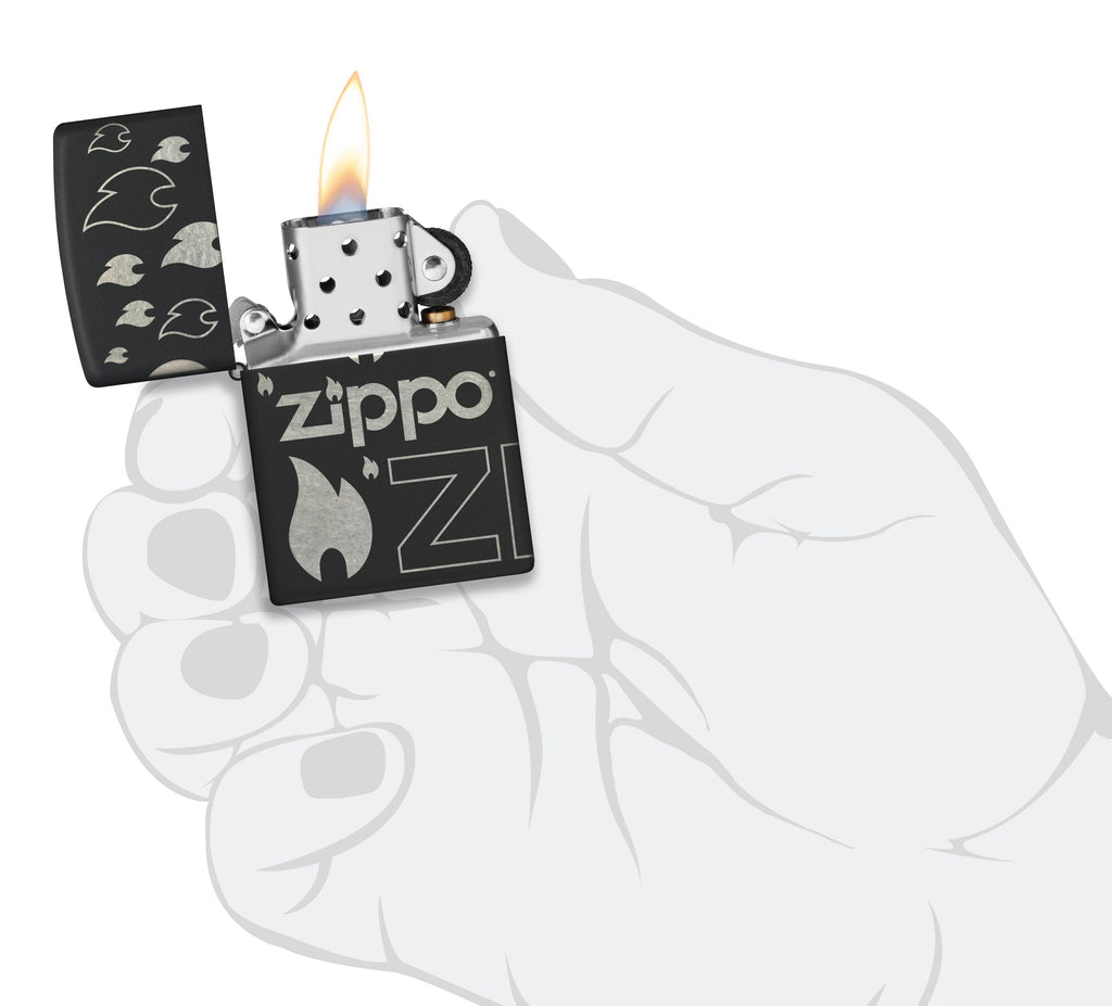Zippo Flame Icon and Logo, Black Matte Lighter #48908