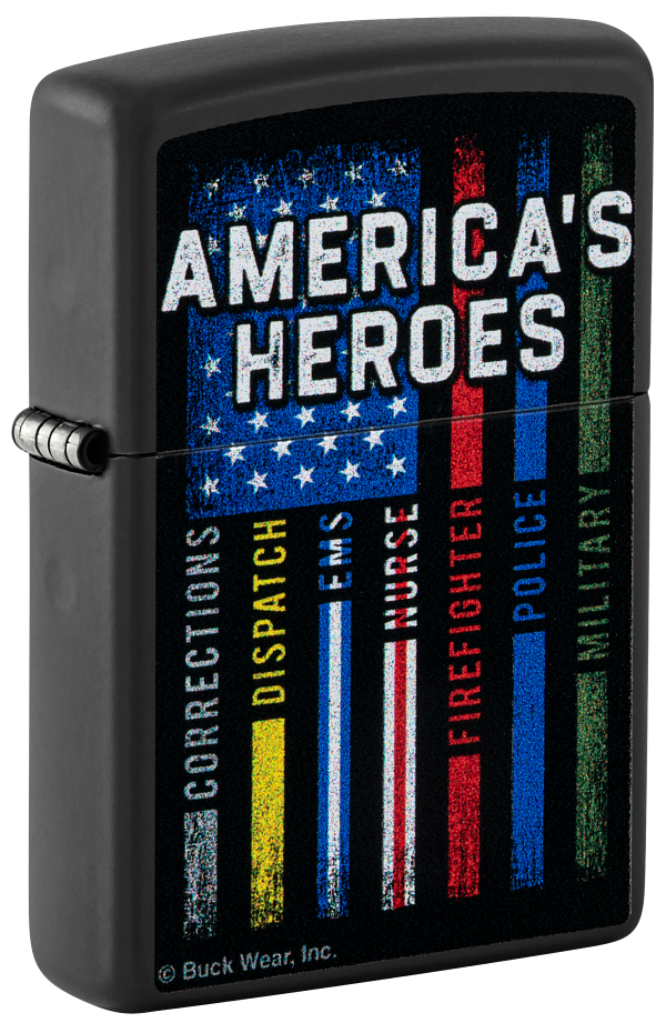 Zippo Buck Wear American Heroes USA, Black Matte Lighter #48634