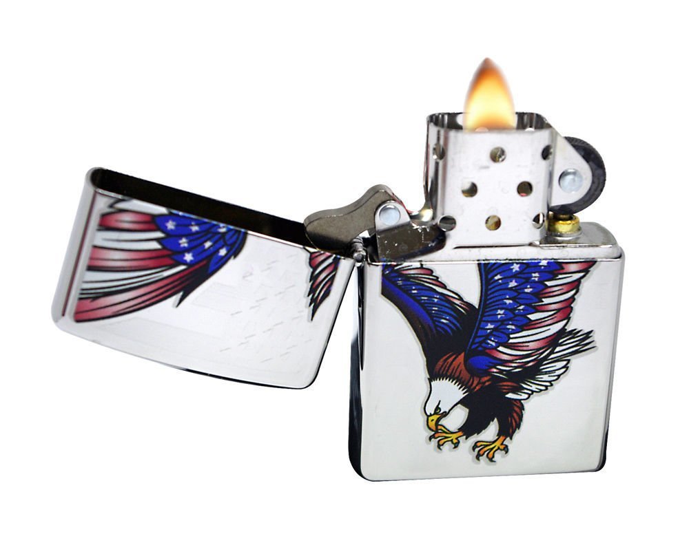 Zippo American Flag Eagle, High Polish Chrome Lighter #28449
