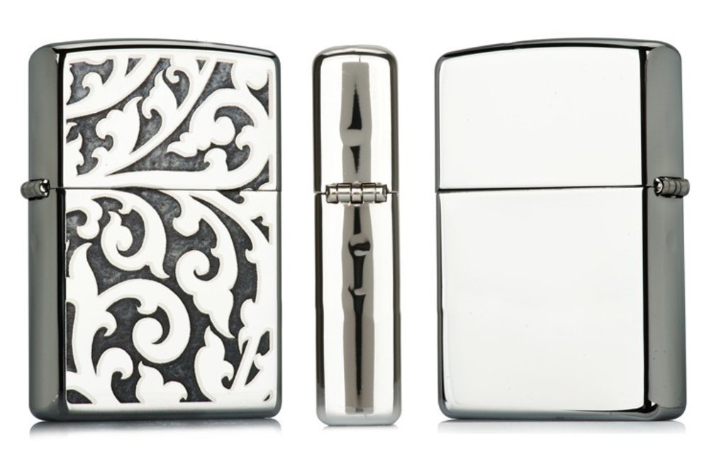 Zippo Filigree Floral Pattern, High Polish Chrome Lighter #28530