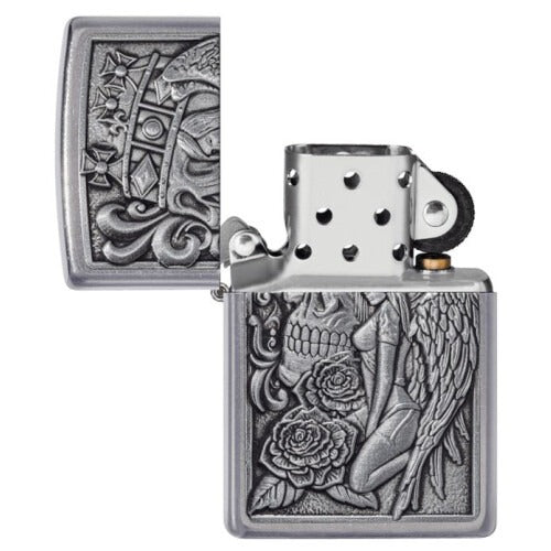 Zippo Skull and Angel Emblem, Street Chrome Lighter #49442