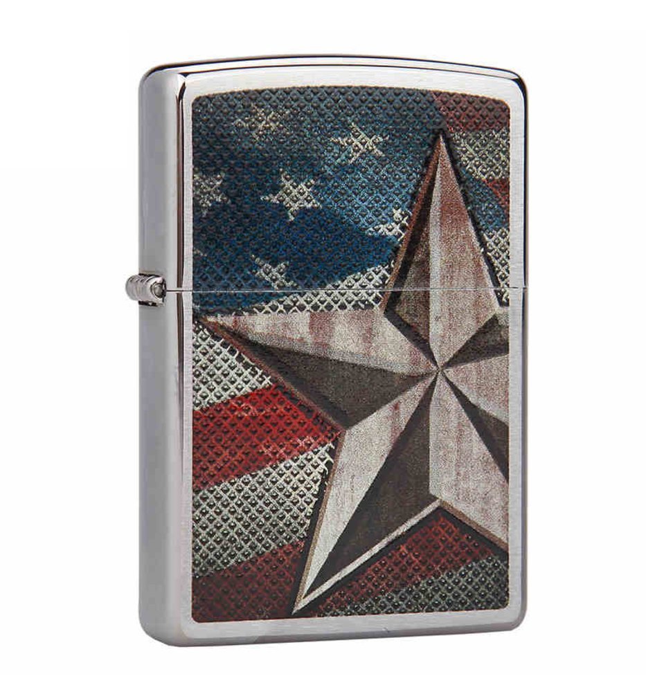 Zippo Retro Star and Flag, Brushed Chrome Lighter #28653