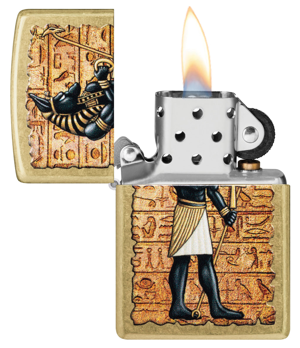 Zippo Egyptian Anubis Hieroglyphics, Street Brass Lighter #47177