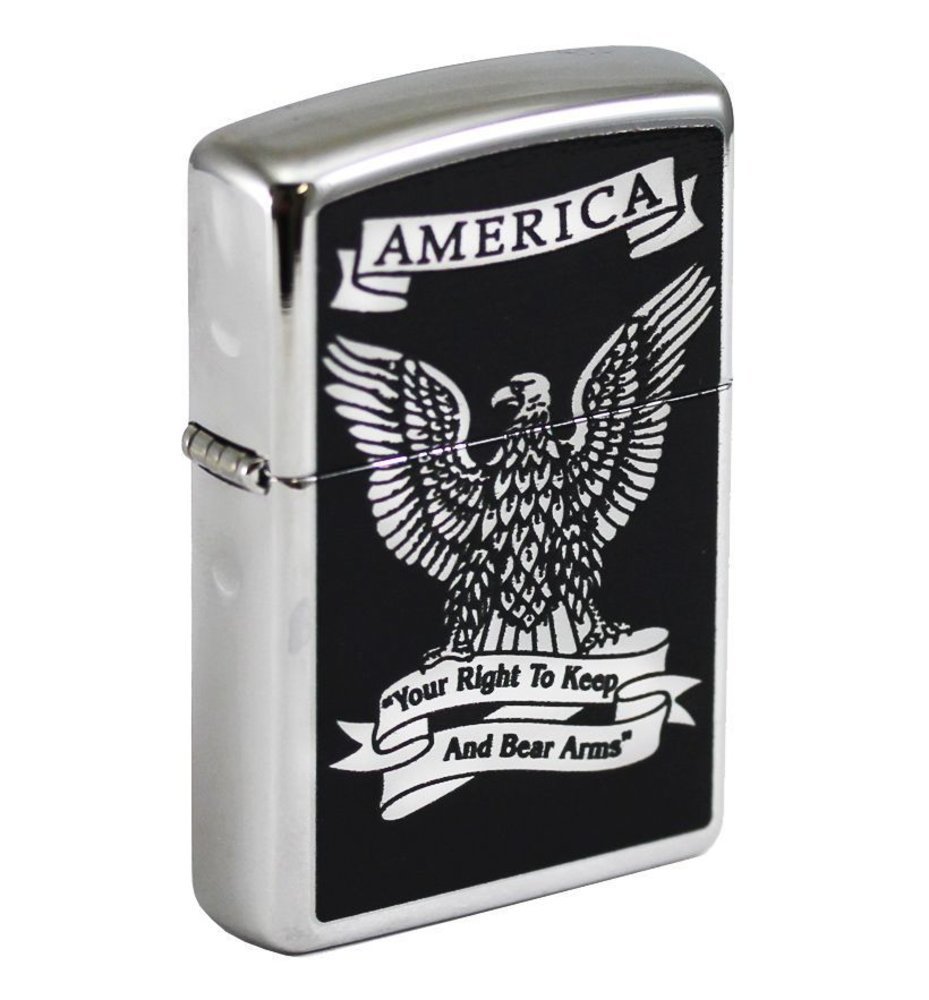 Zippo Eagle Right to Bear Arms, High Polish Chrome Lighter #28290