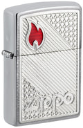 Zippo Logo Flame Emblem, Brushed Chrome Lighter #48126