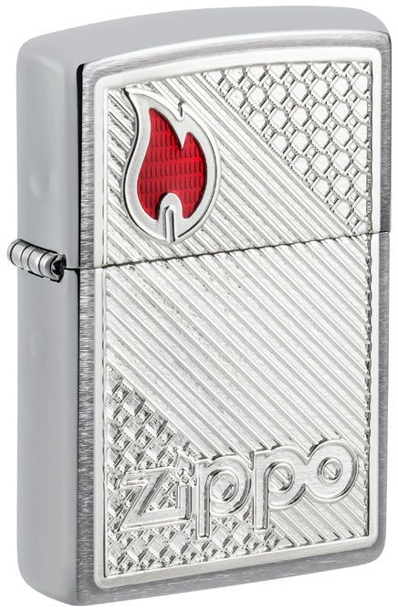 Zippo Logo Flame Emblem, Brushed Chrome Lighter #48126