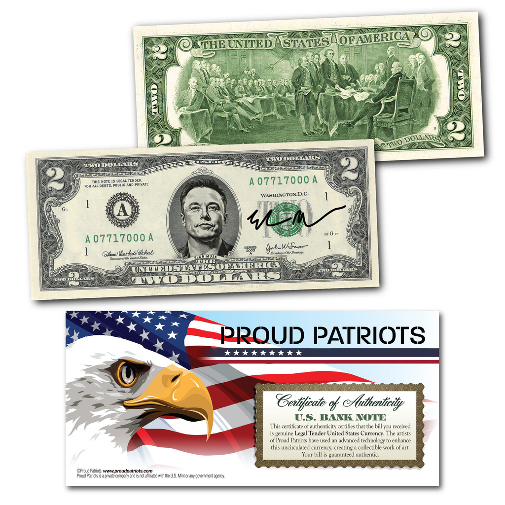 Elon Musk Collectible $2 Bill (Genuine Legal Tender)