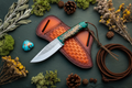 Rasp Steel Western Ranch Knife – Green Pine Cone Resin Handle with Leather Sheath