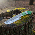 Engraved D2 Hunting Knife Brass Inlay Camel Bone