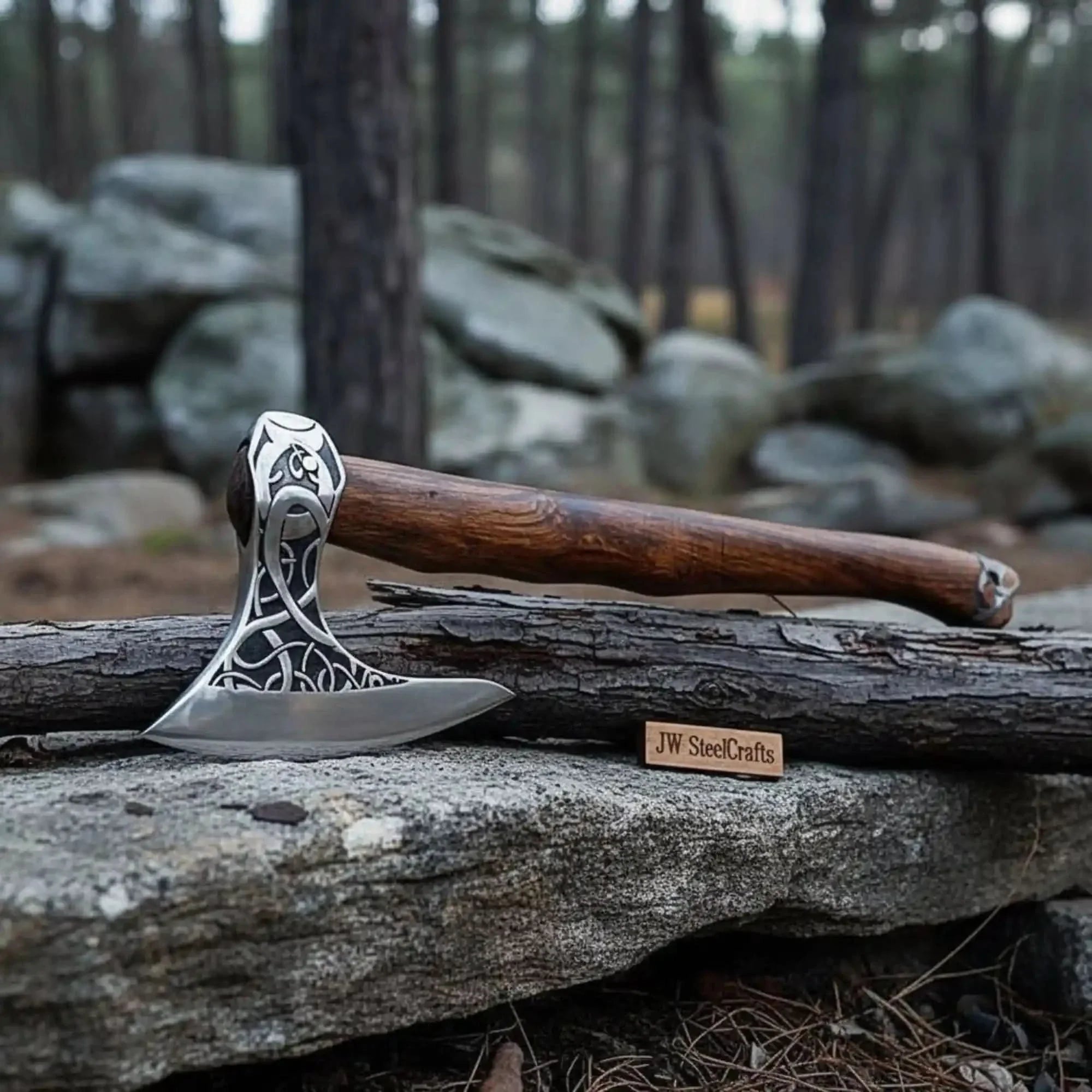 Raven Viking Axe with Hand Engraved Raven Motif